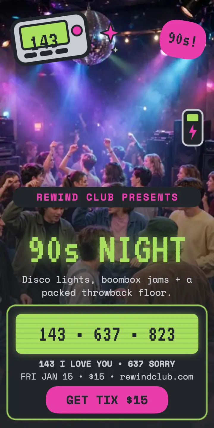 Rewind Club 90s night pager ad template