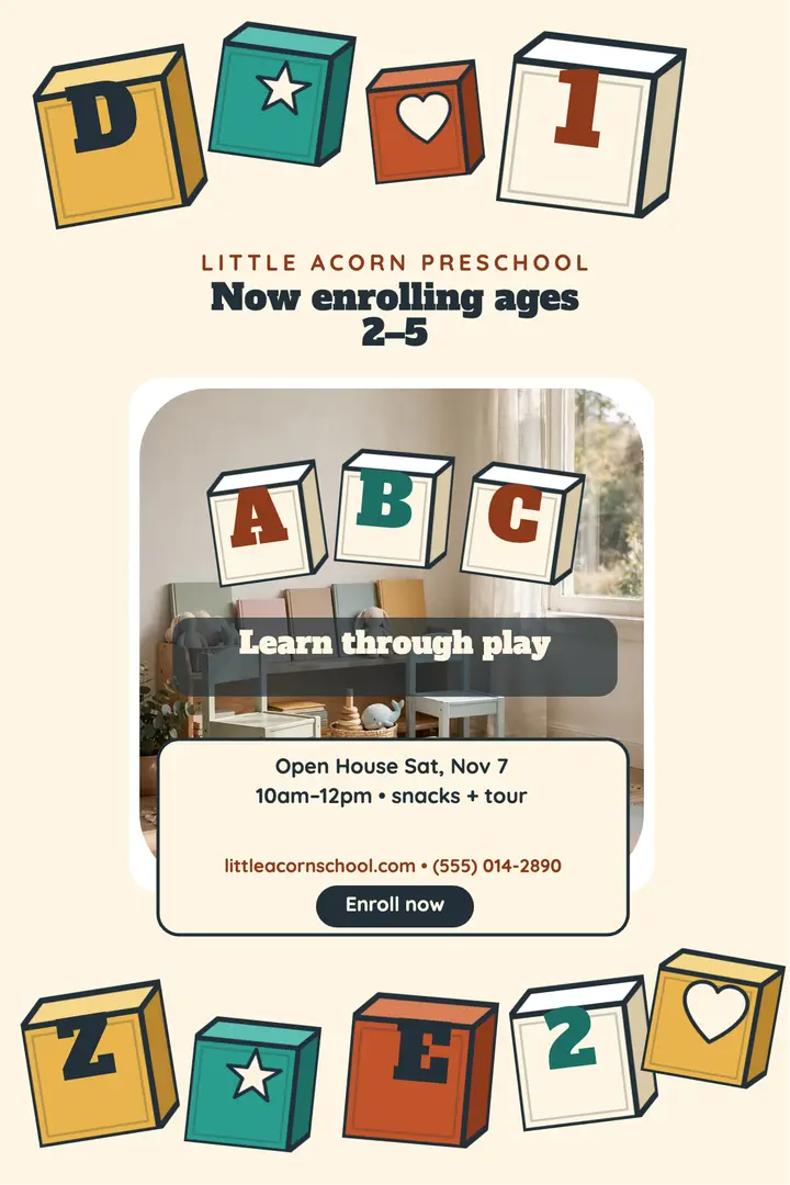 Little Acorn preschool ABC blocks poster template