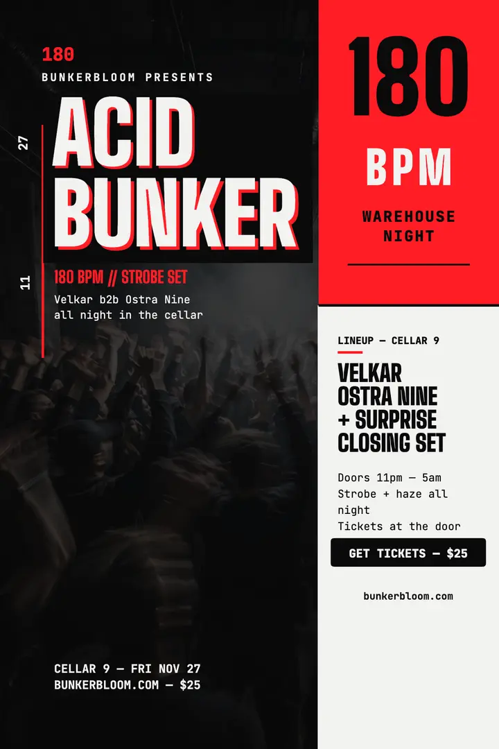Bunkerbloom acid techno night poster template