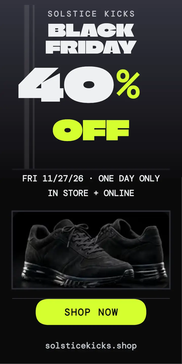 Solstice Kicks Black Friday half page ad template