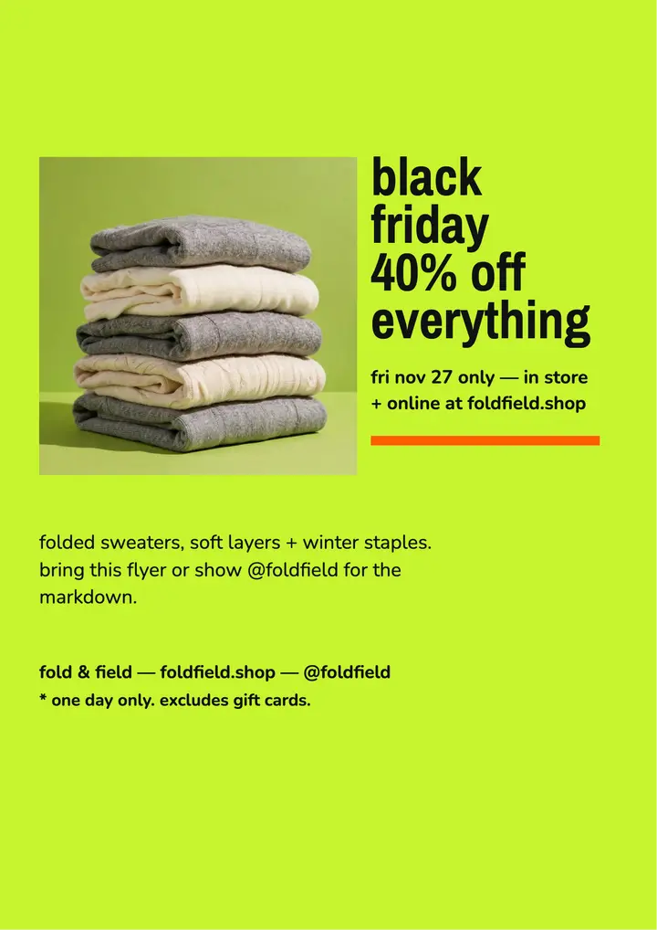 Fold & Field Black Friday lime flyer template