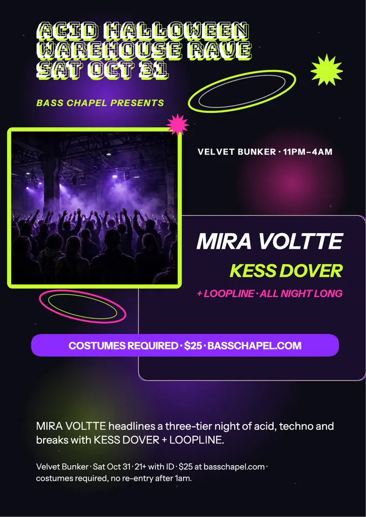 Acid Halloween warehouse rave flyer: halloween rave flyer template
