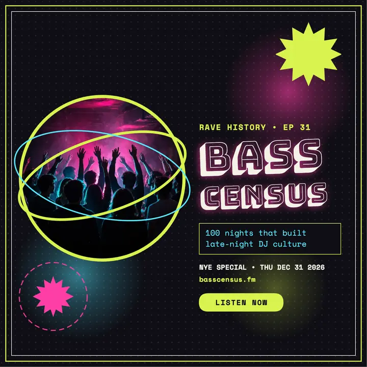 Bass Census rave history podcast cover: rave podcast cover template