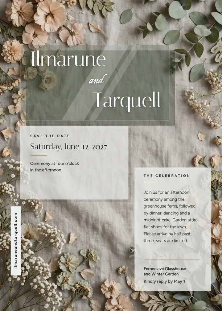 Acrylic pressed flower wedding invitation template
