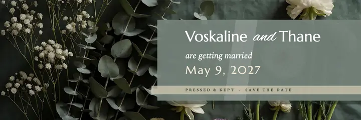 Pressed flower wedding announcement X header, acrylic and vellum template
