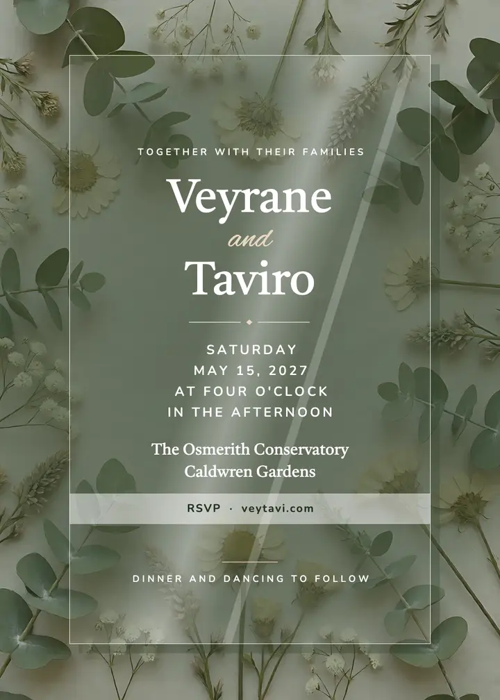 Acrylic and vellum wedding invitation, pressed flowers: wedding invitation template