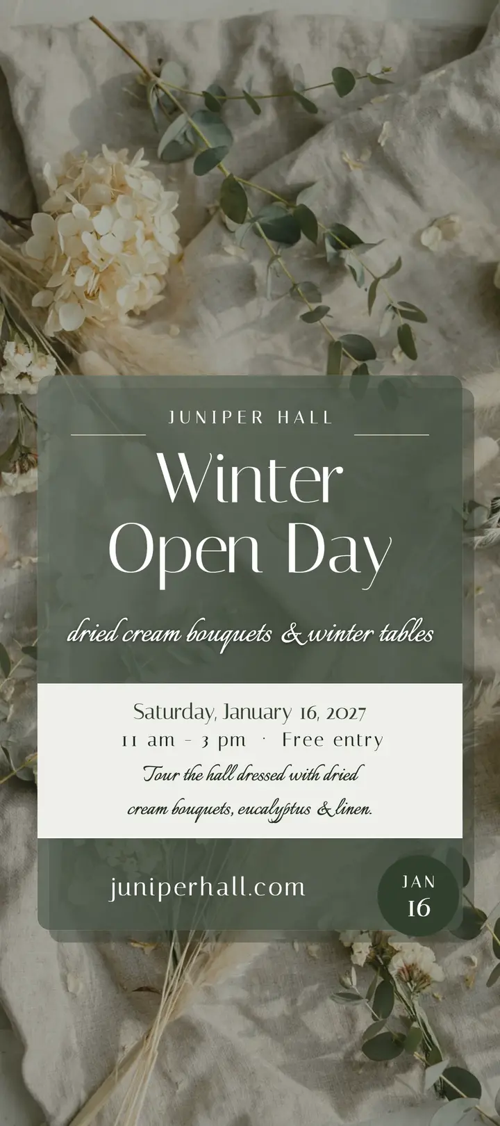Juniper Hall winter open day rack card template