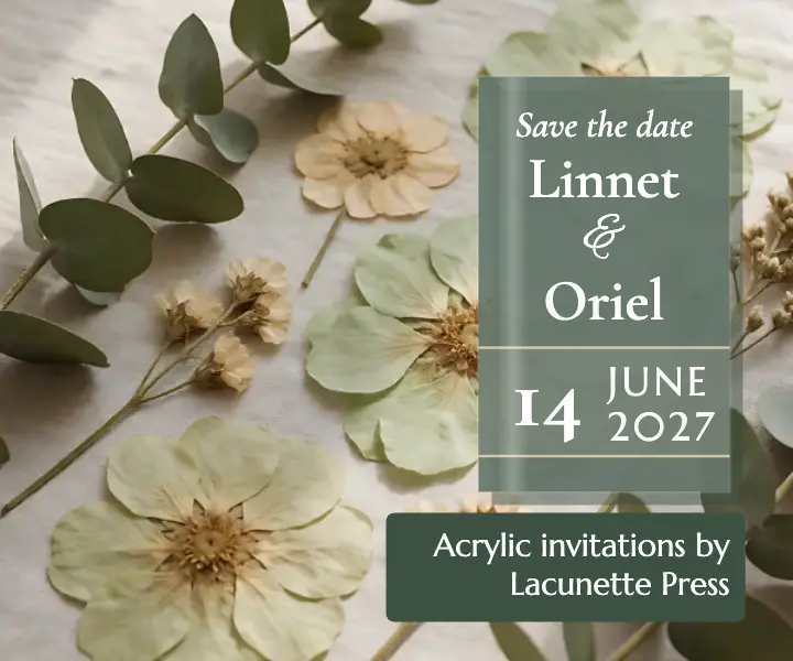 Acrylic wedding save-the-date ad, Lacunette Press: wedding save the date ad template
