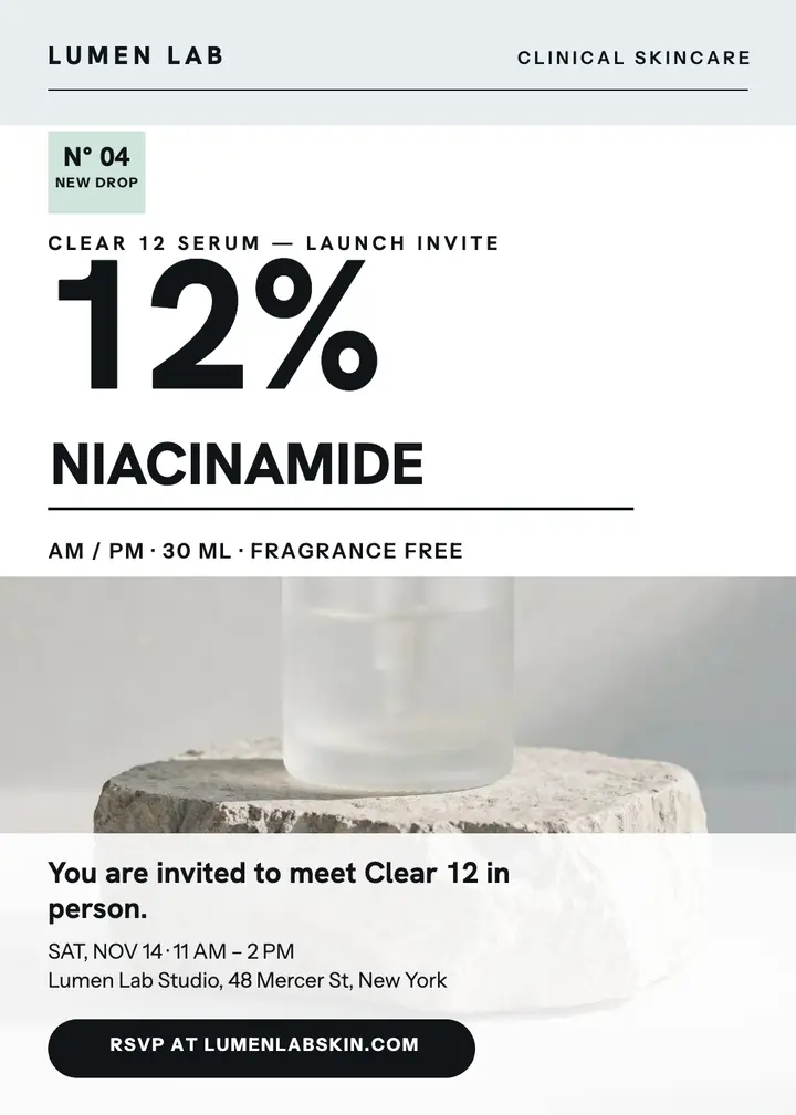 Lumen Lab Clear 12 serum launch invite template