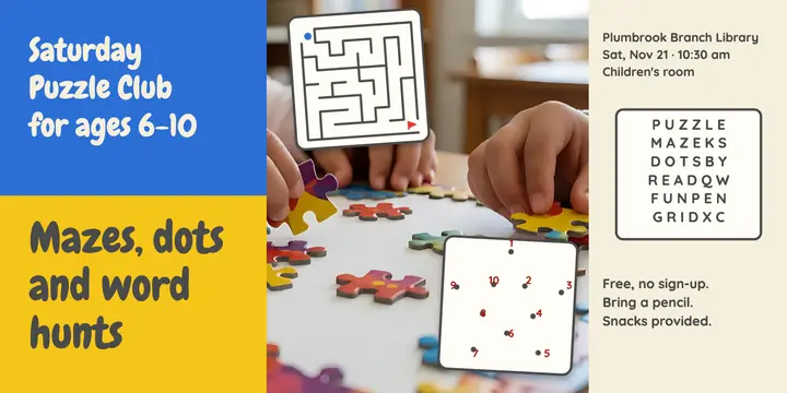 Library puzzle club post, activity book page template