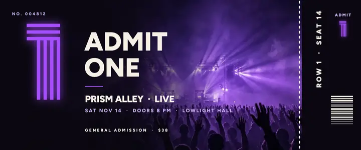Neon admit one ticket template