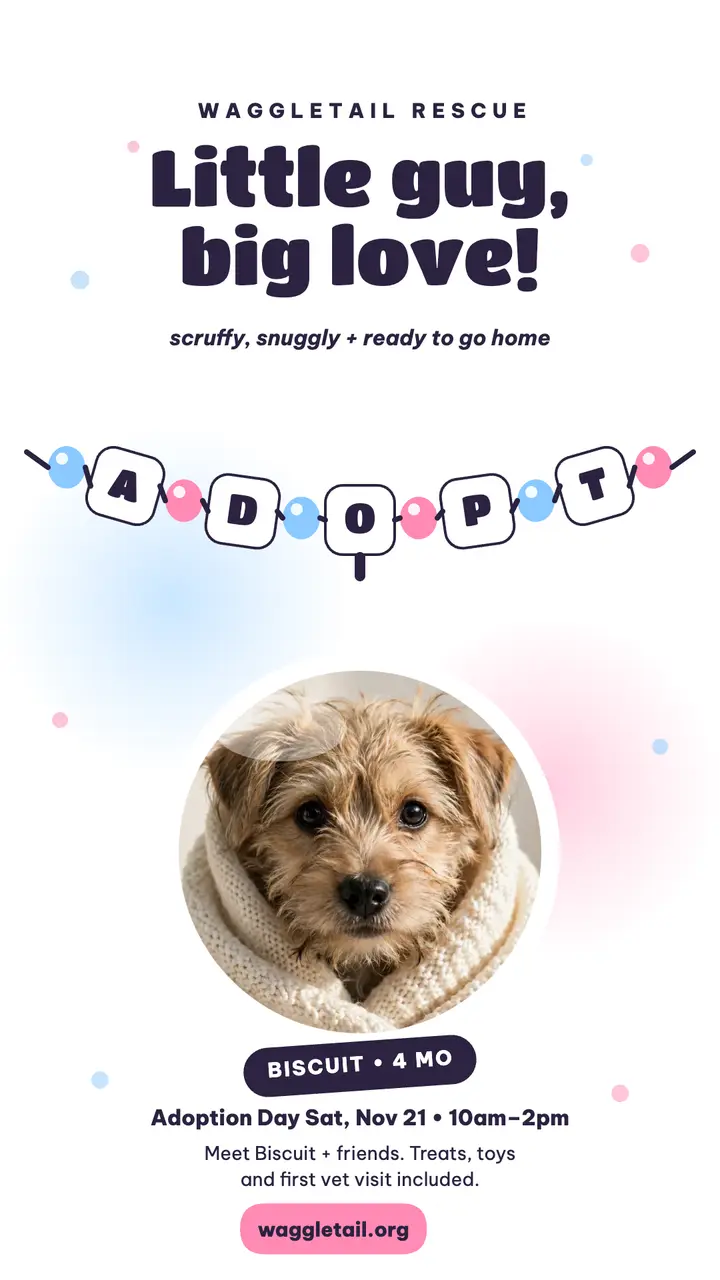 Biscuit puppy adoption beads story: adoption day story template