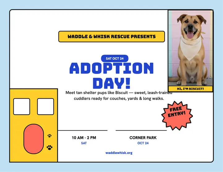 Waddle and Whisk adoption day comic flyer template
