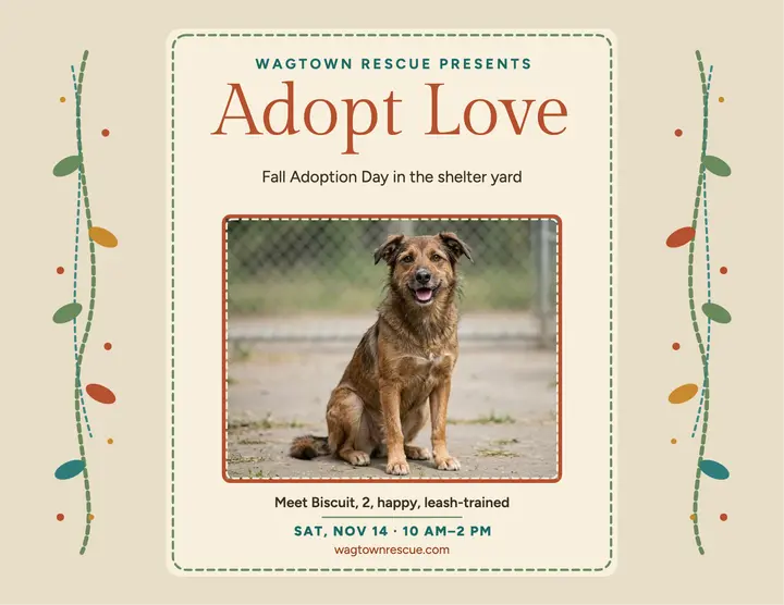 Wagtown Rescue adoption day crewel flyer template