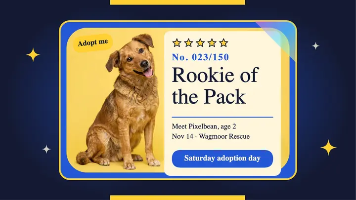 Pixelbean adoption day dog trading card thumbnail template