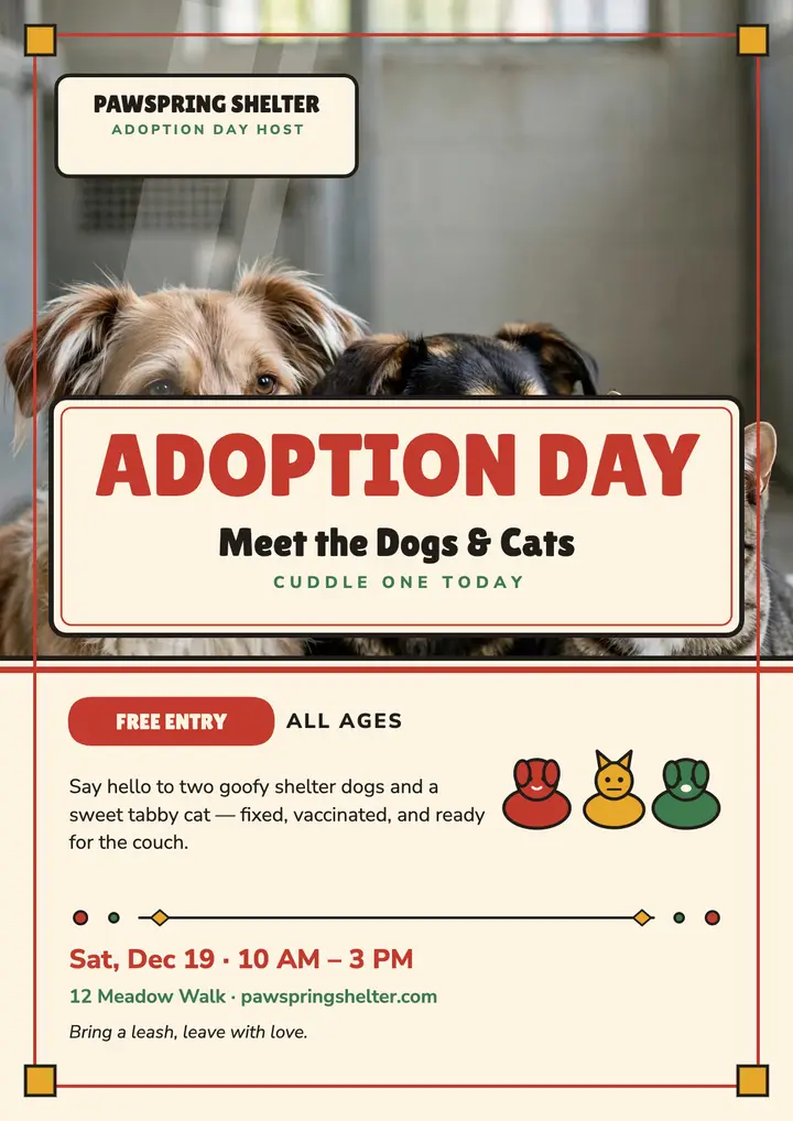 Pawspring adoption day folk flyer template