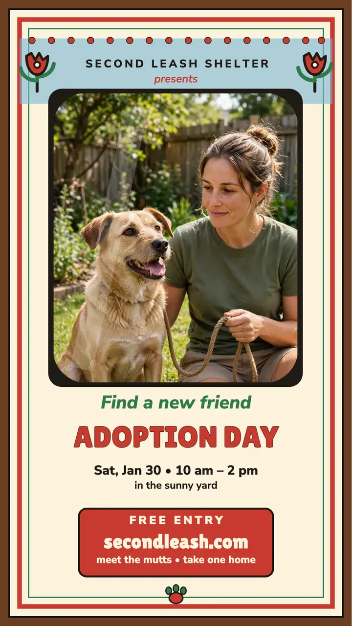 Second Leash adoption day glass story template
