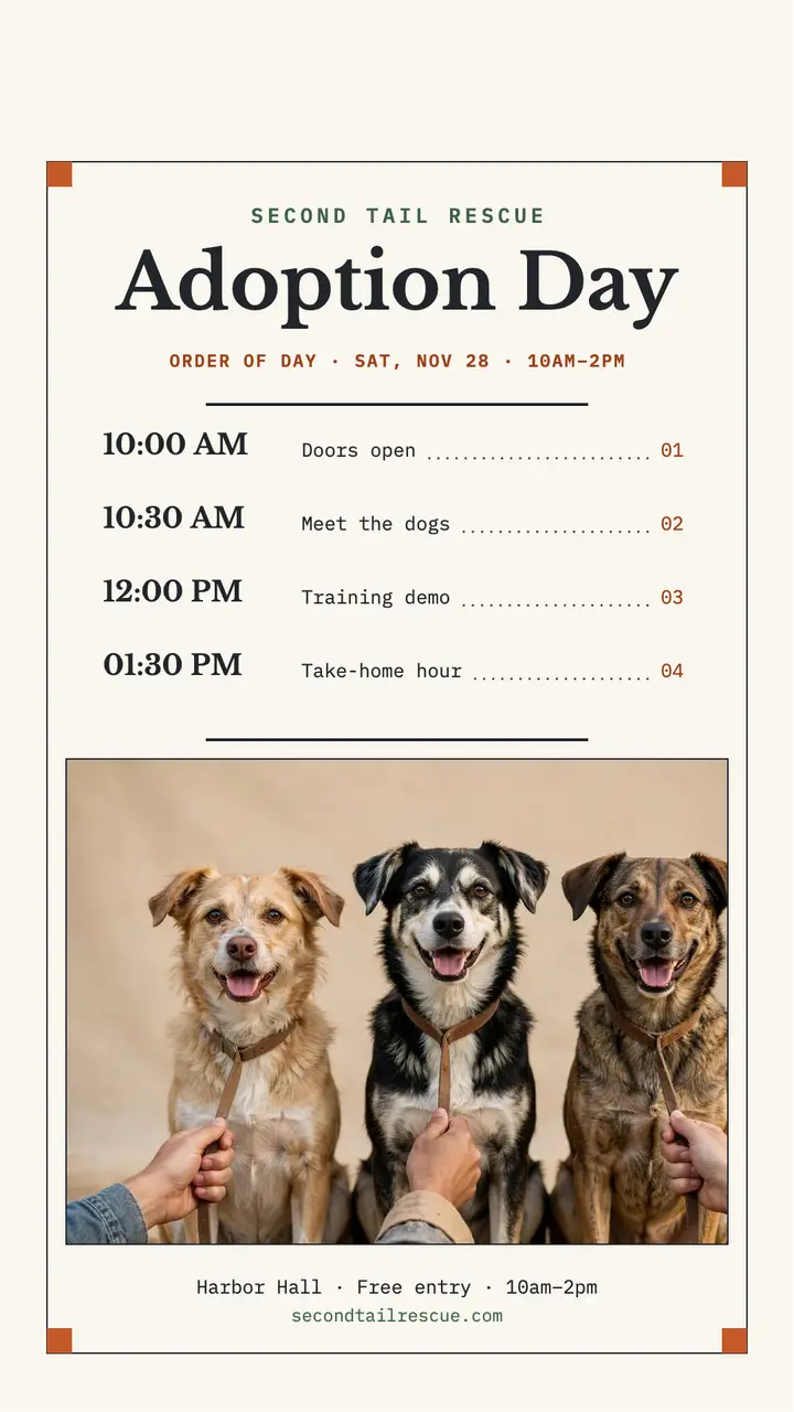 Second Tail Rescue adoption day story: pet adoption day schedule template