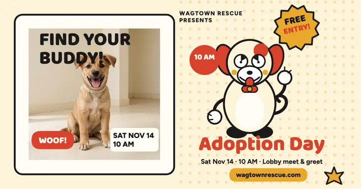 Wagtown Rescue adoption day cartoon post template