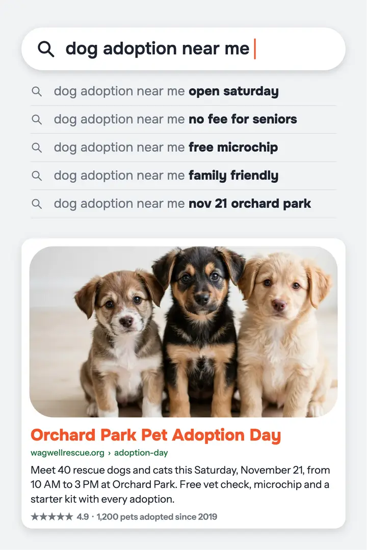 Wagwell Rescue adoption day search-bar poster template