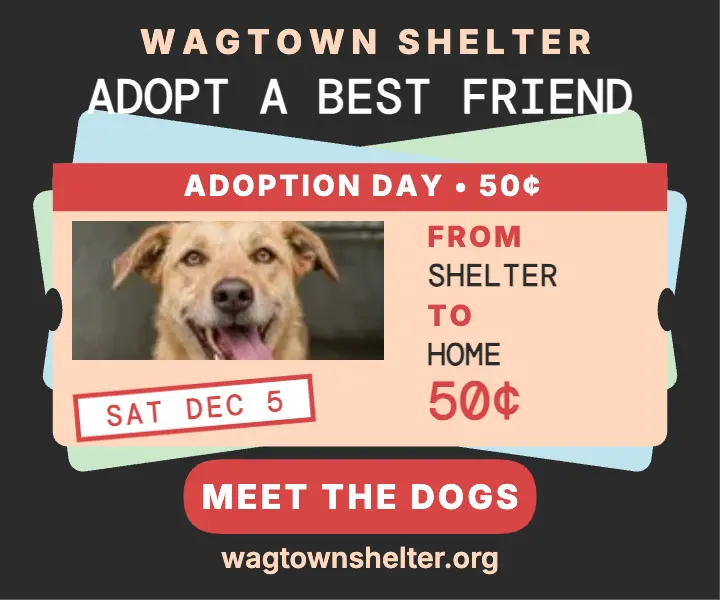 Wagtown Shelter adoption day ticket ad template