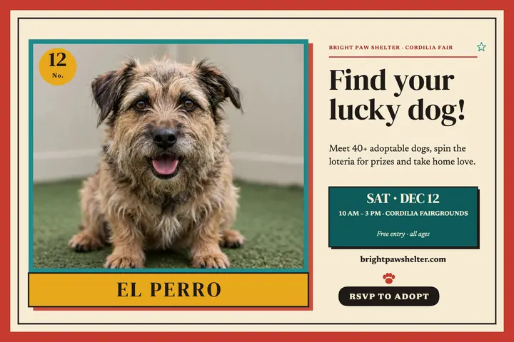 Loteria dog adoption day postcard template