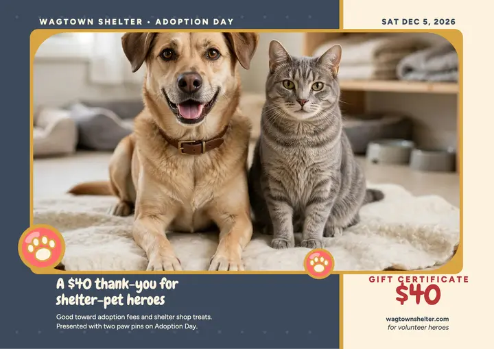 Wagtown Shelter volunteer pin certificate template