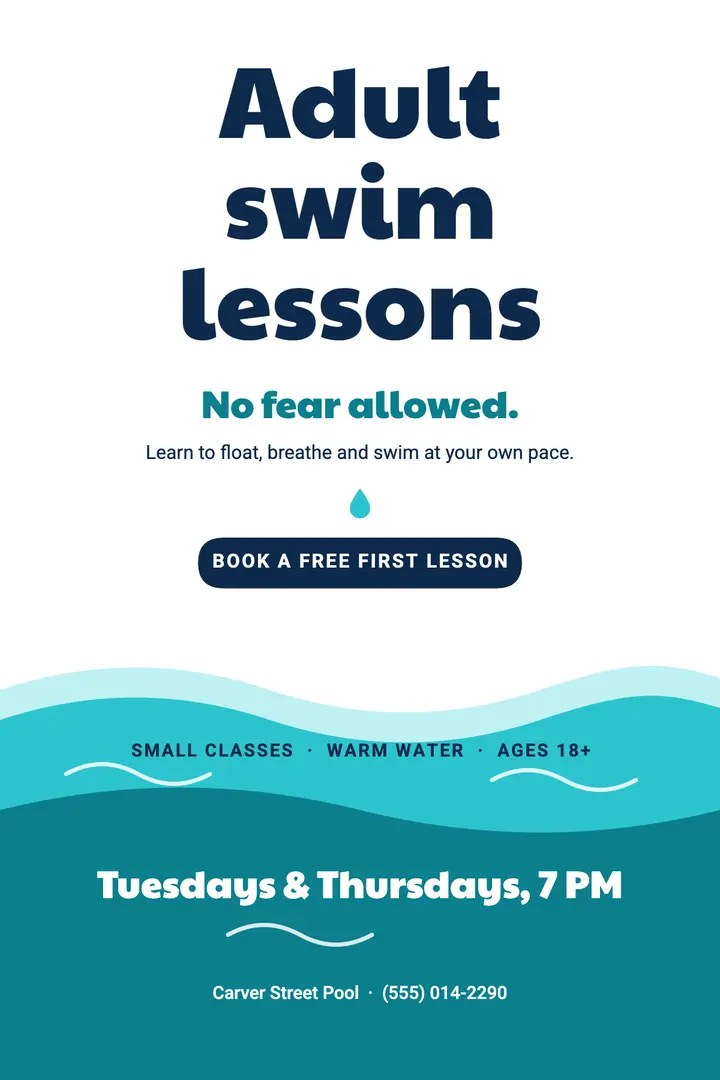 Adult swim lessons poster template