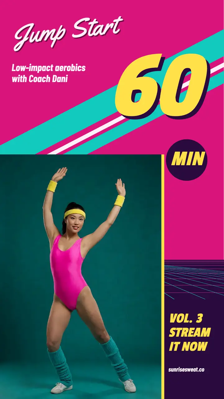 Sunrise Sweat Club tape: retro aerobics class story template