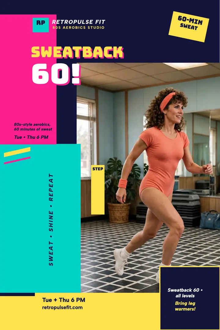 RetroPulse Sweatback 60 aerobics poster: aerobics class poster template