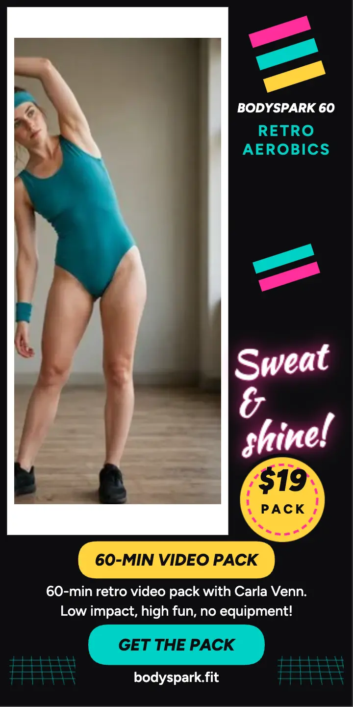 Bodyspark 60 retro aerobics half-page ad template