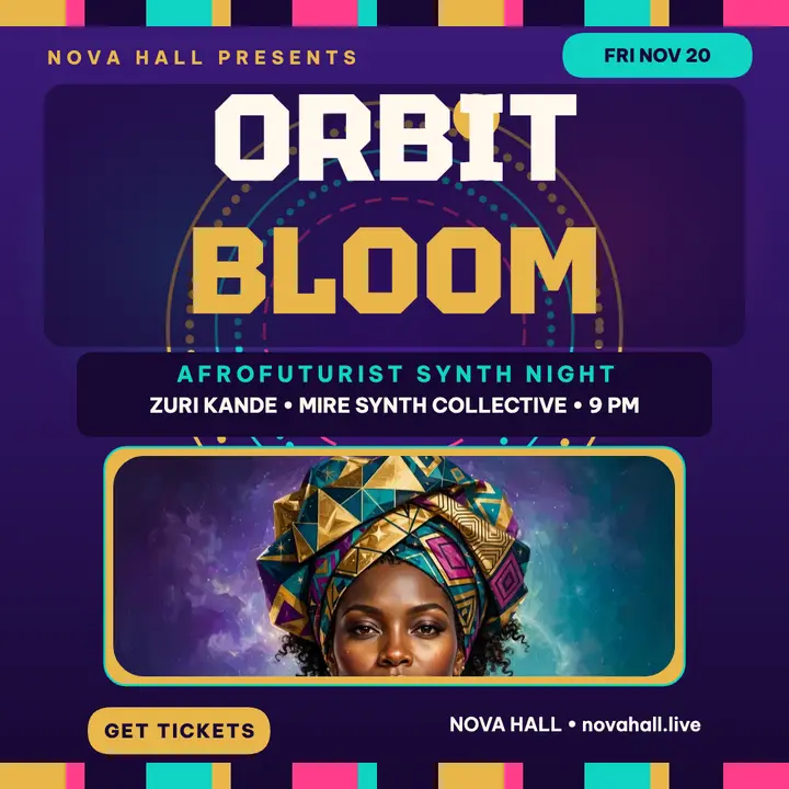 Orbit Bloom synth night at Nova Hall: synth night post template