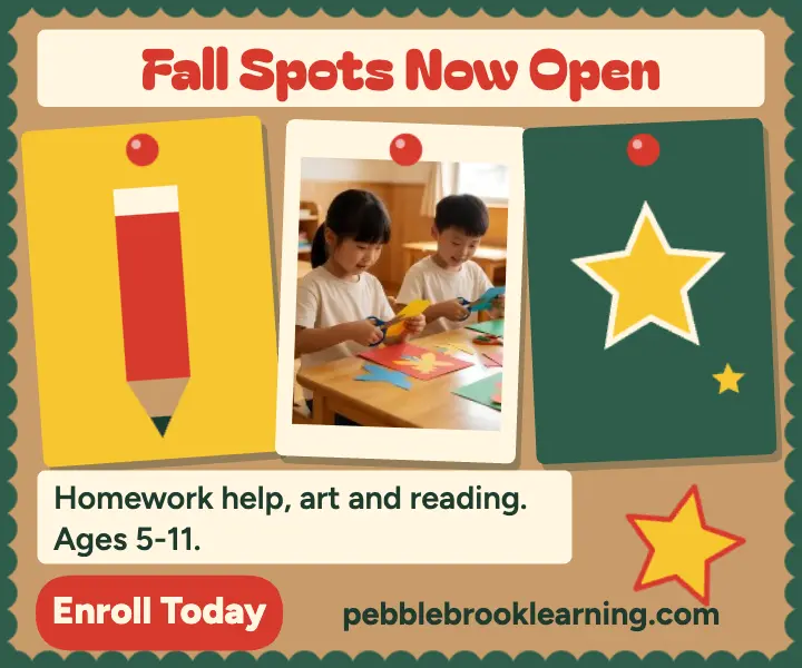 Pebblebrook Learning Club fall enrollment ad: after school club ad template