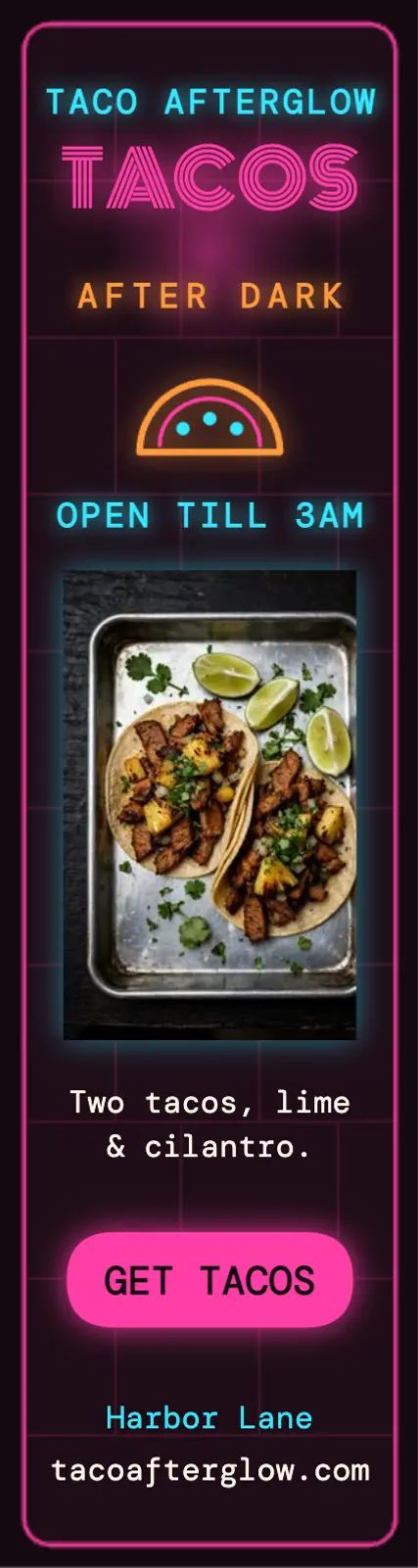 Taco Afterglow late-night neon ad template