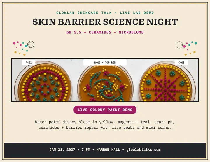Glowlab skin barrier science night flyer template