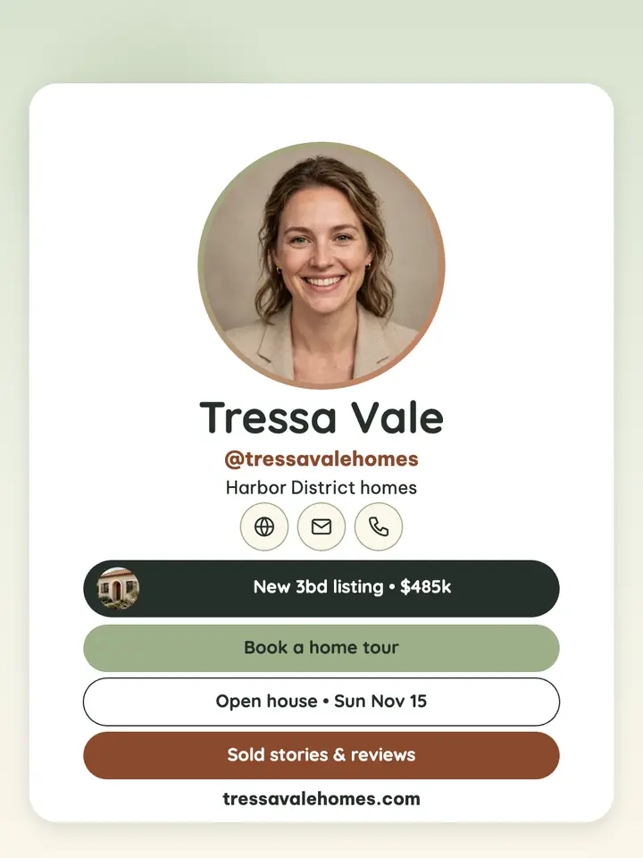 Tressa Vale link in bio card template