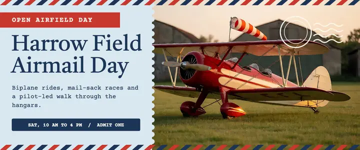 Harrow Field airmail day ticket, airmail and stamps template