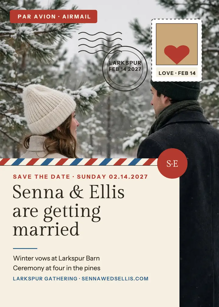 Senna and Ellis winter airmail invitation template