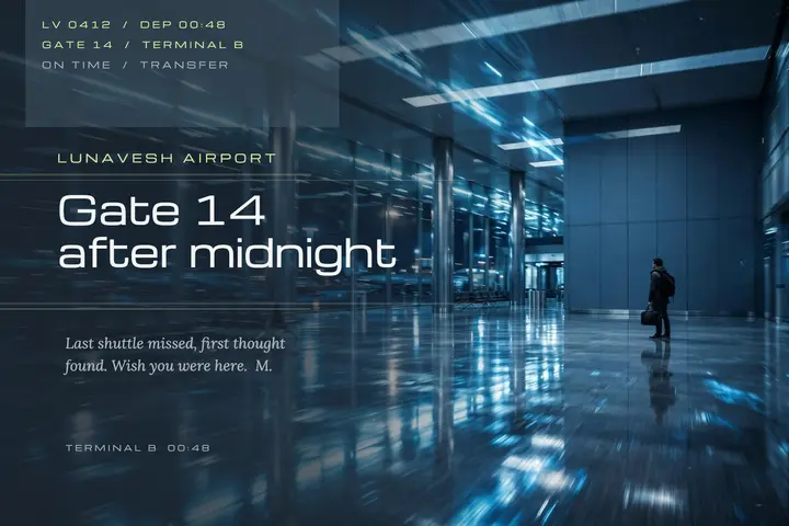 Lunavesh Airport night transfer postcard template