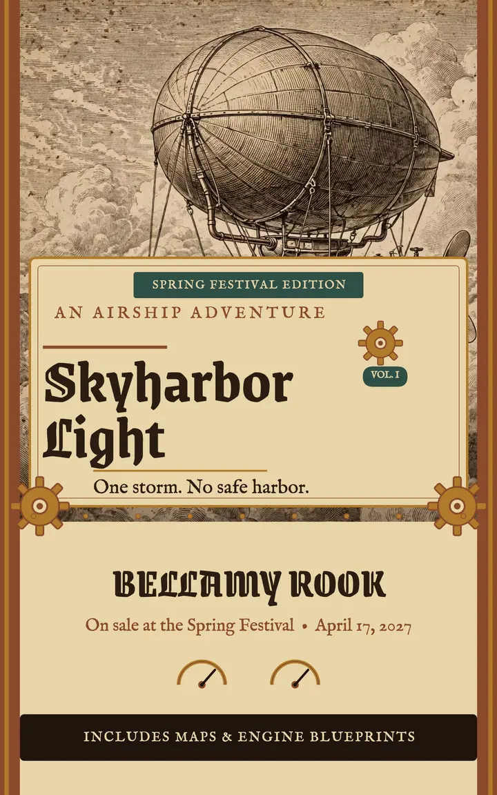 Skyharbor Light steampunk ebook cover: steampunk airship ebook cover template
