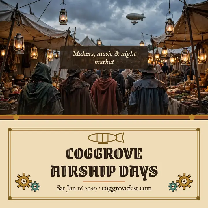 Coggrove Airship Days steampunk podcast cover: steampunk festival podcast cover template