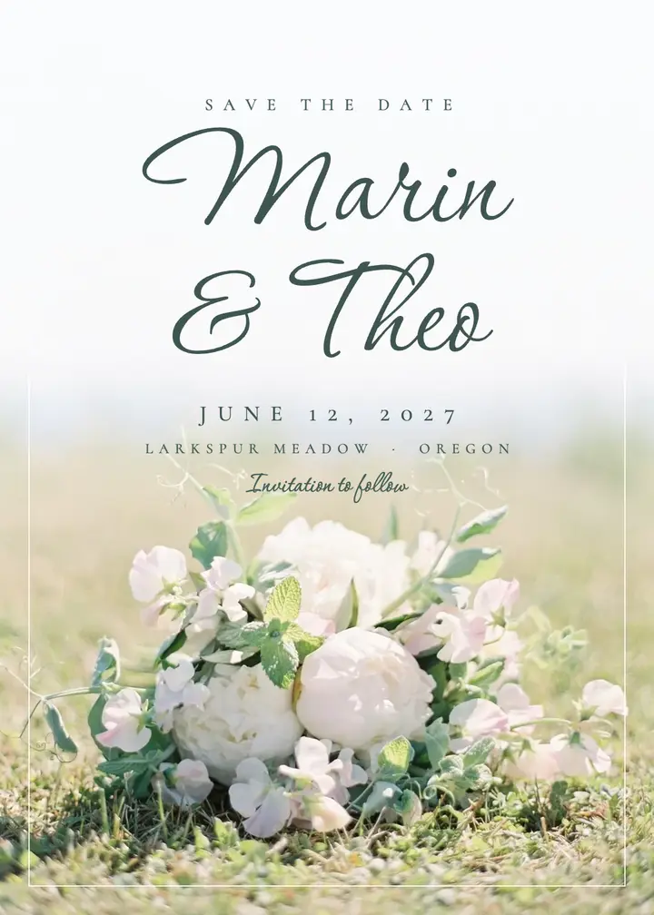 Marin and Theo airy meadow save the date template