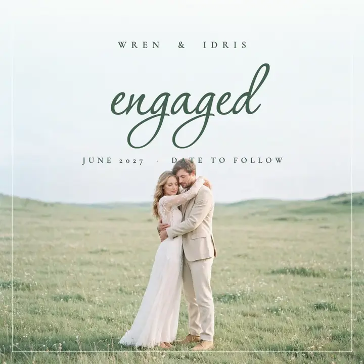 Wren and Idris airy engagement announcement: engagement announcement post template