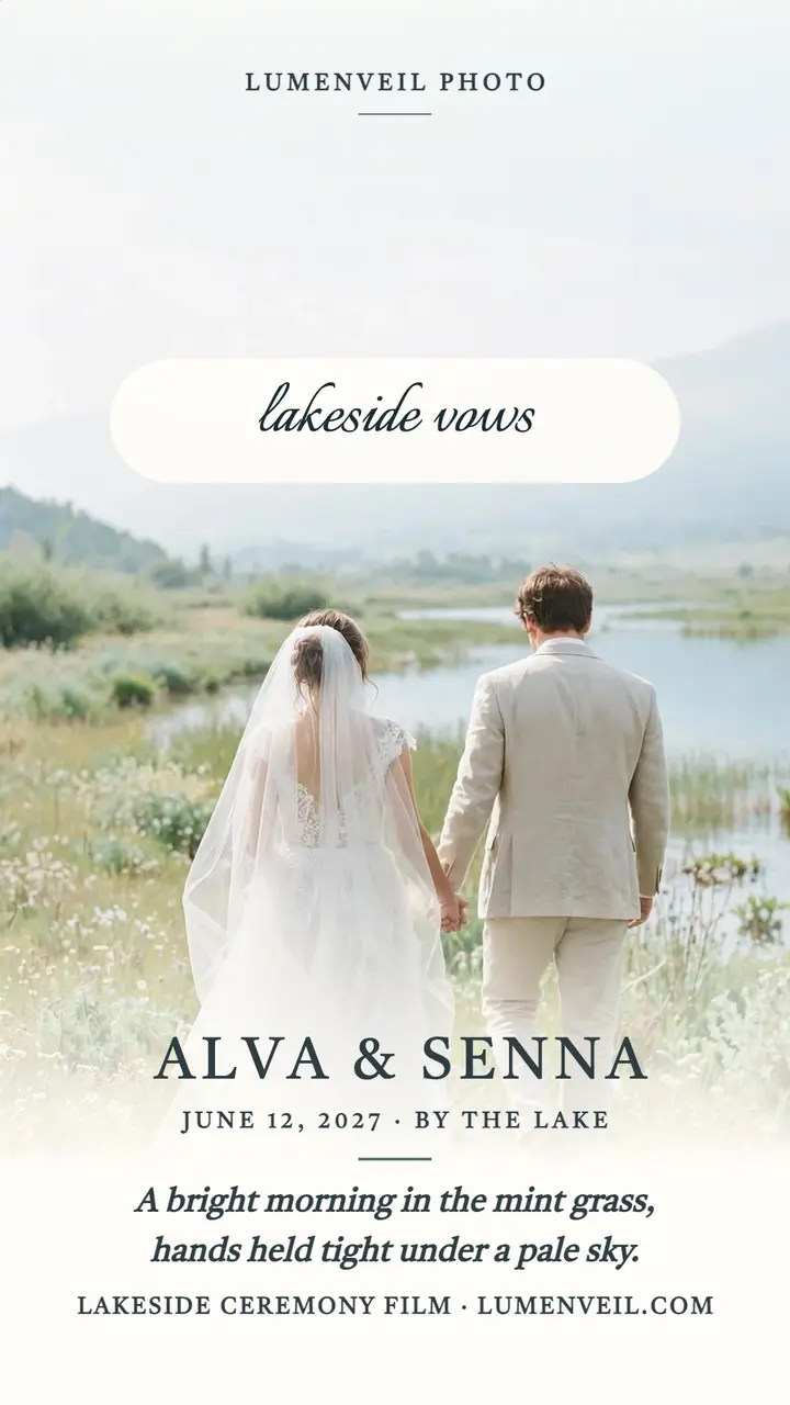 Lumenveil lakeside wedding story: lakeside wedding story template