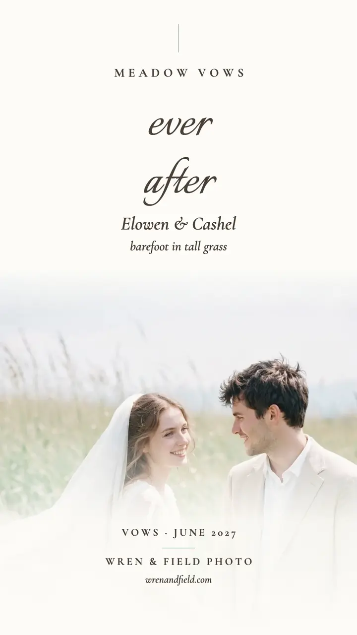 Meadow elopement airy wedding story template