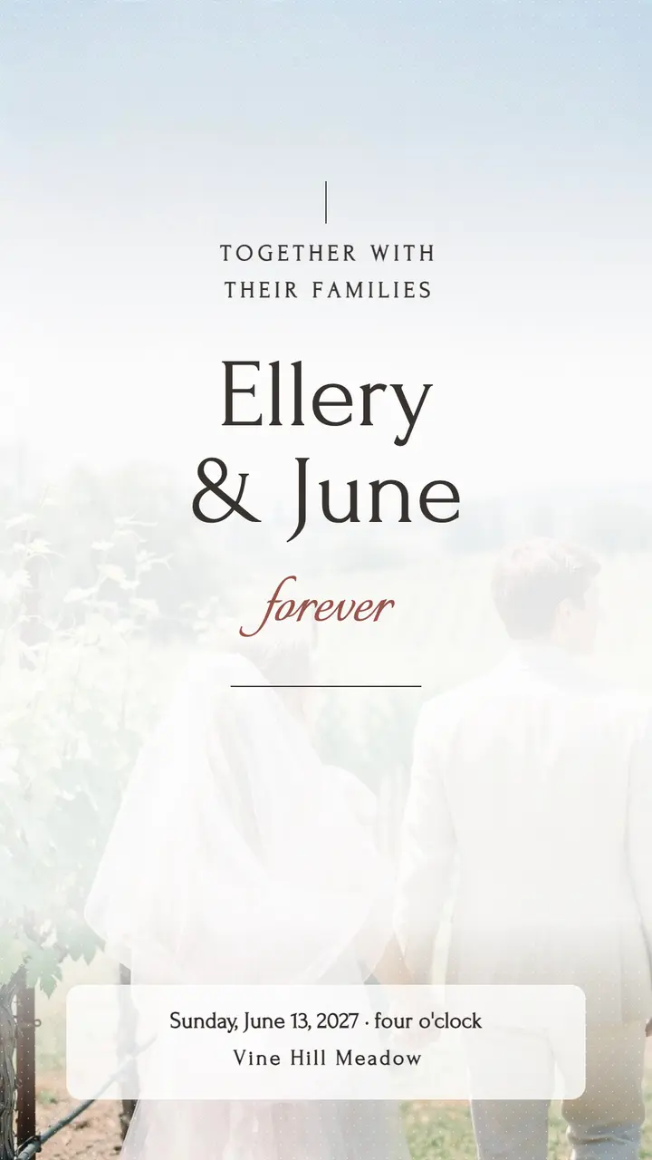 Ellery and June airy vineyard wedding story template