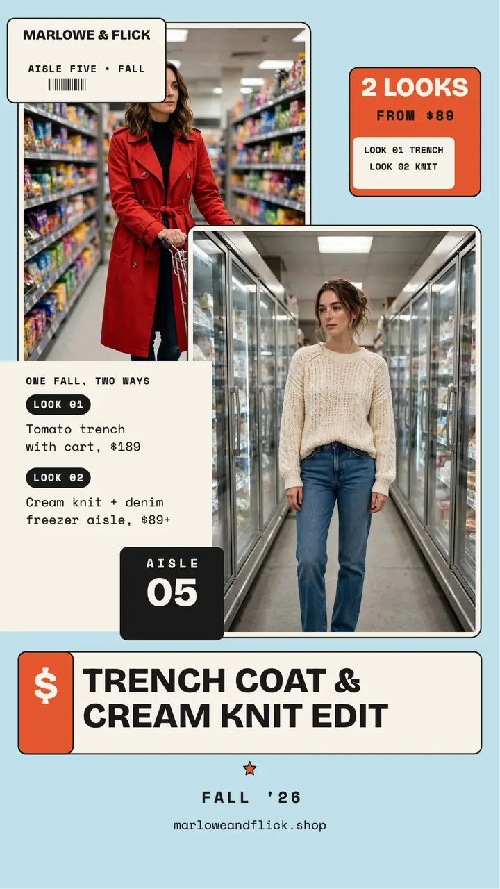 Aisle Five fall lookbook supermarket story template