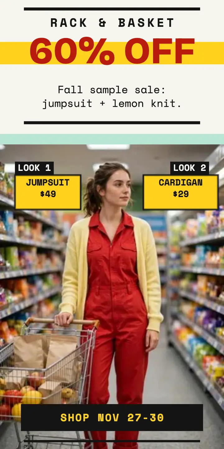 Rack and Basket sample sale aisle ad template