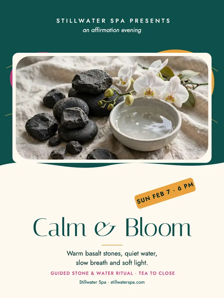 Stillwater Spa Calm and Bloom evening: spa evening post template