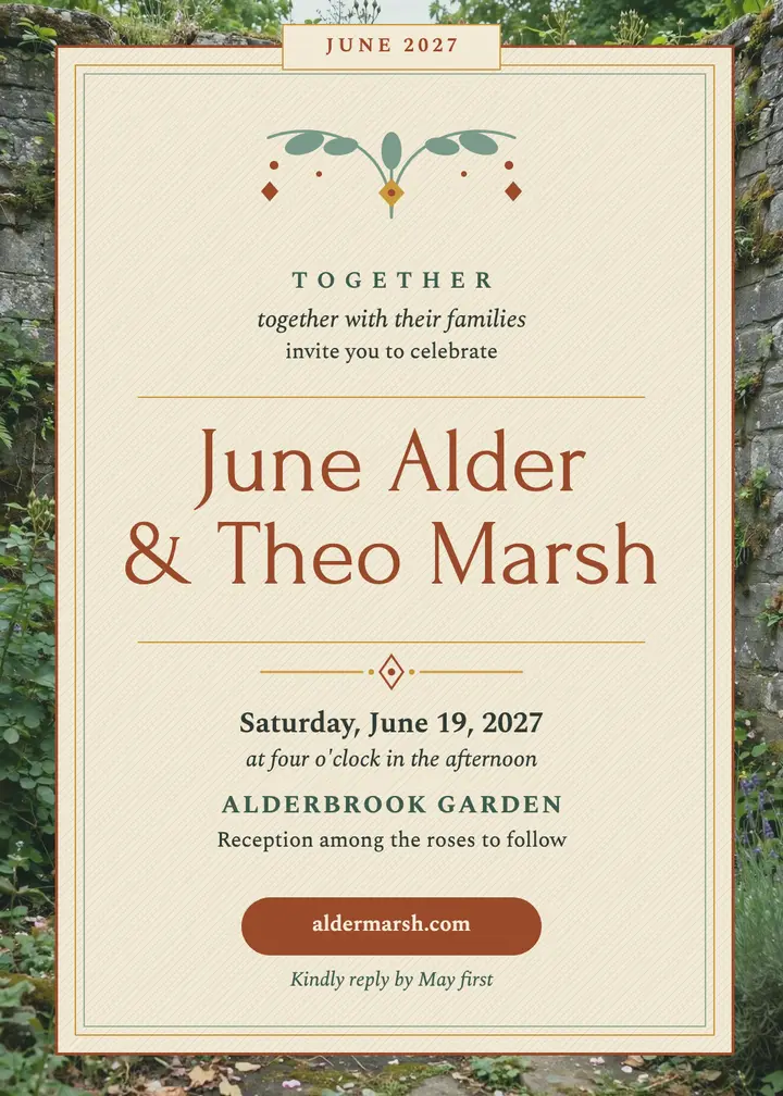 Alder and Marsh garden tapestry invitation template